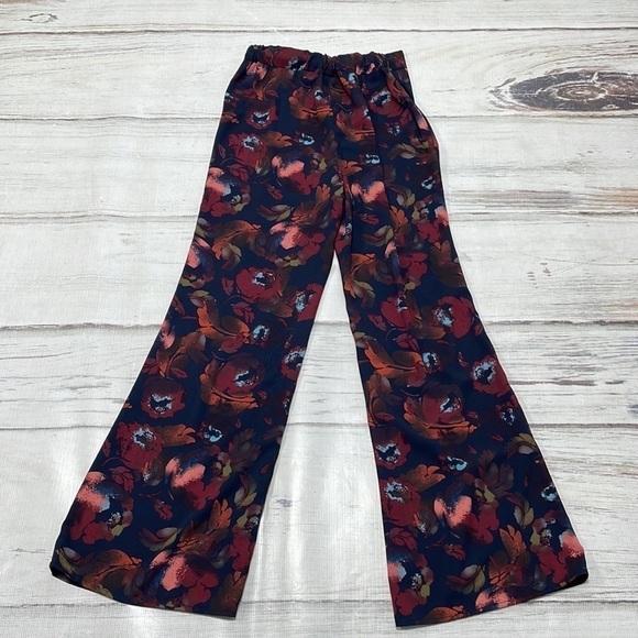 Leith Pants Blue Red Floral Palazzo Wide Leg Pull On Size XS - Picture 4 of 11